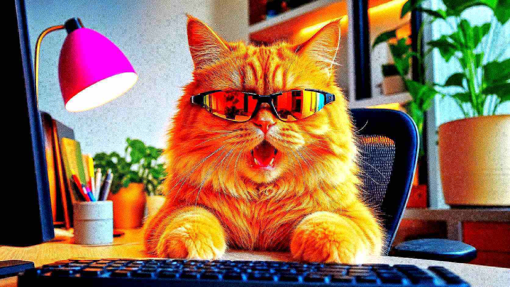 Reaction cat processed with the Burnt deep fried meme effect